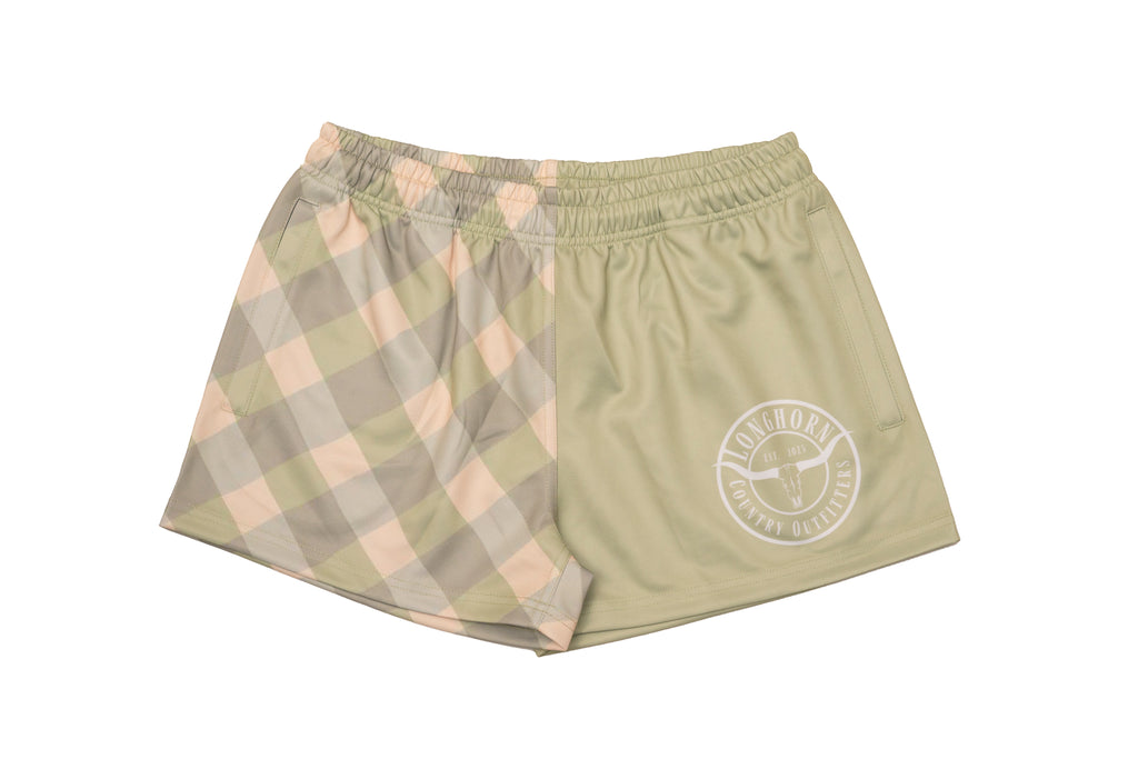 Unisex Footy Shorts - Green Gingham / XS