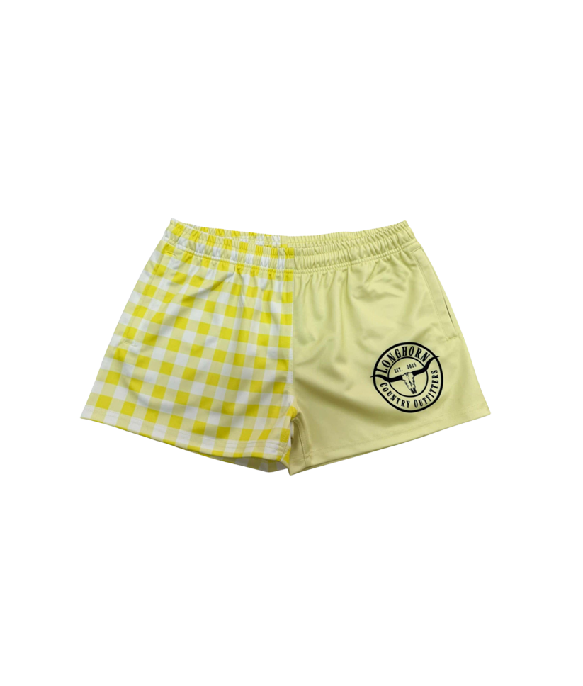 Unisex Footy Shorts - Lemon Gingham / XS