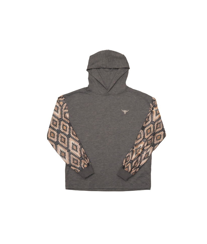 Lightweight Aztec Sleeve Hoodie - Aztec Grey / XS