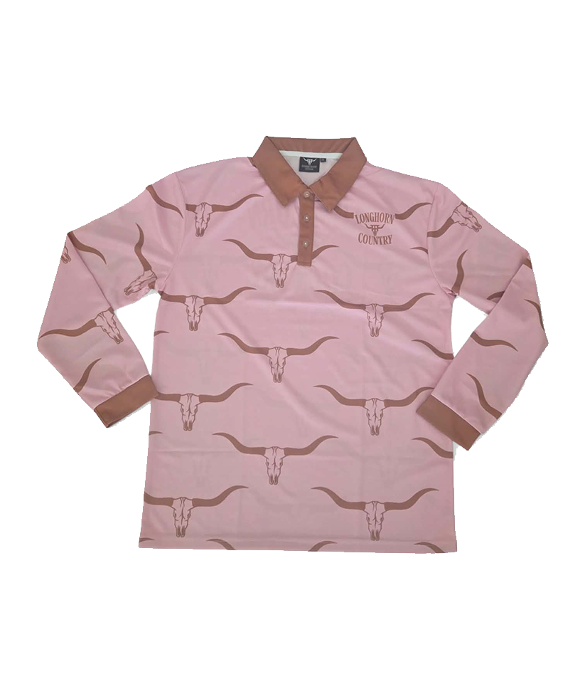 Long sleeve Fishing Shirt - Pink & Caramel chocolate / XS