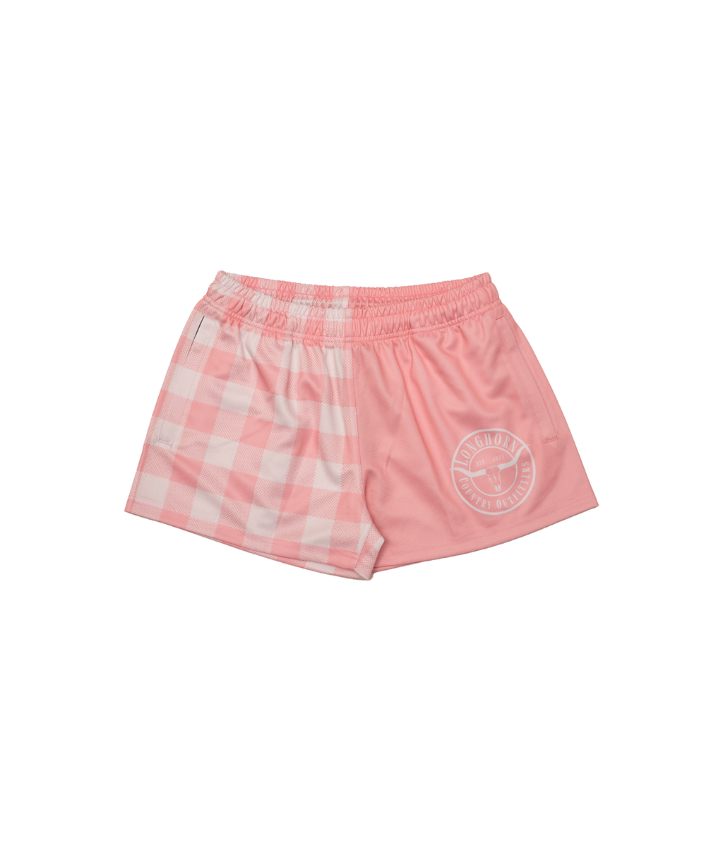 Unisex Footy Shorts - Pink Gingham / XS