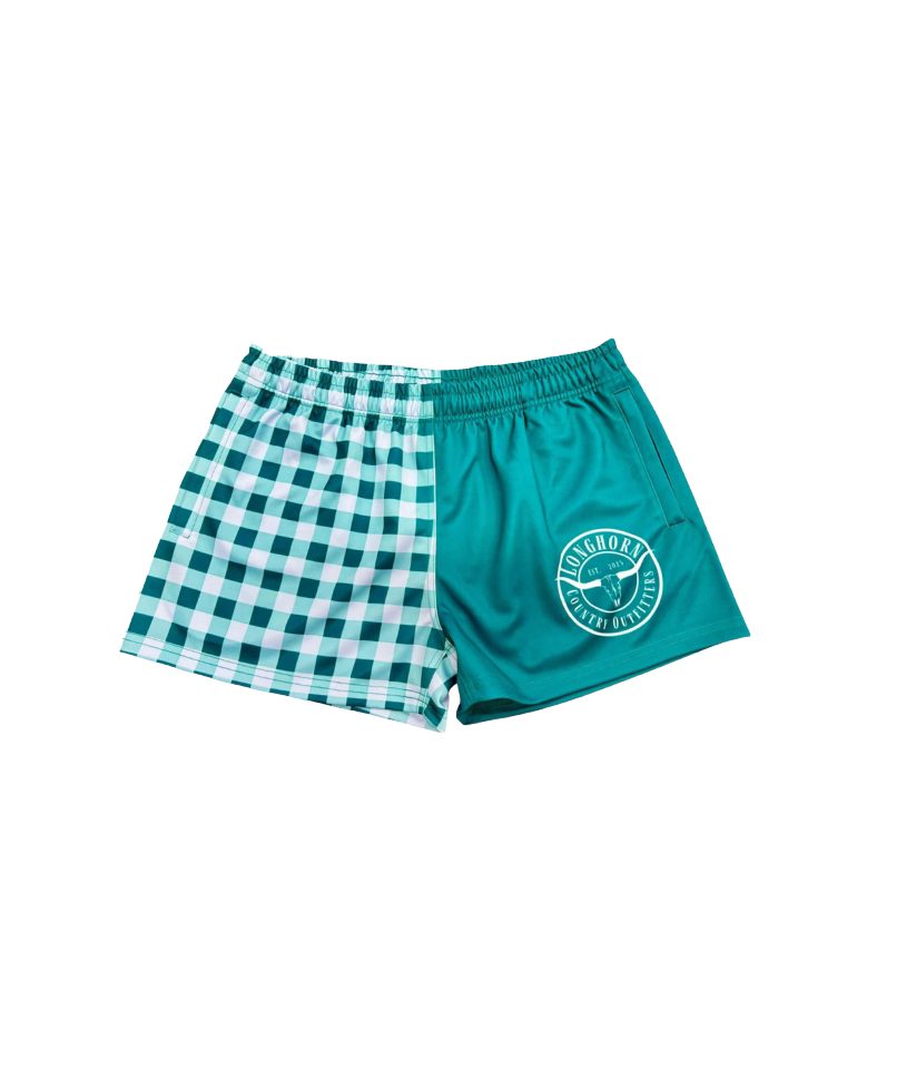 Unisex Footy Shorts - Turquoise Gingham / XS