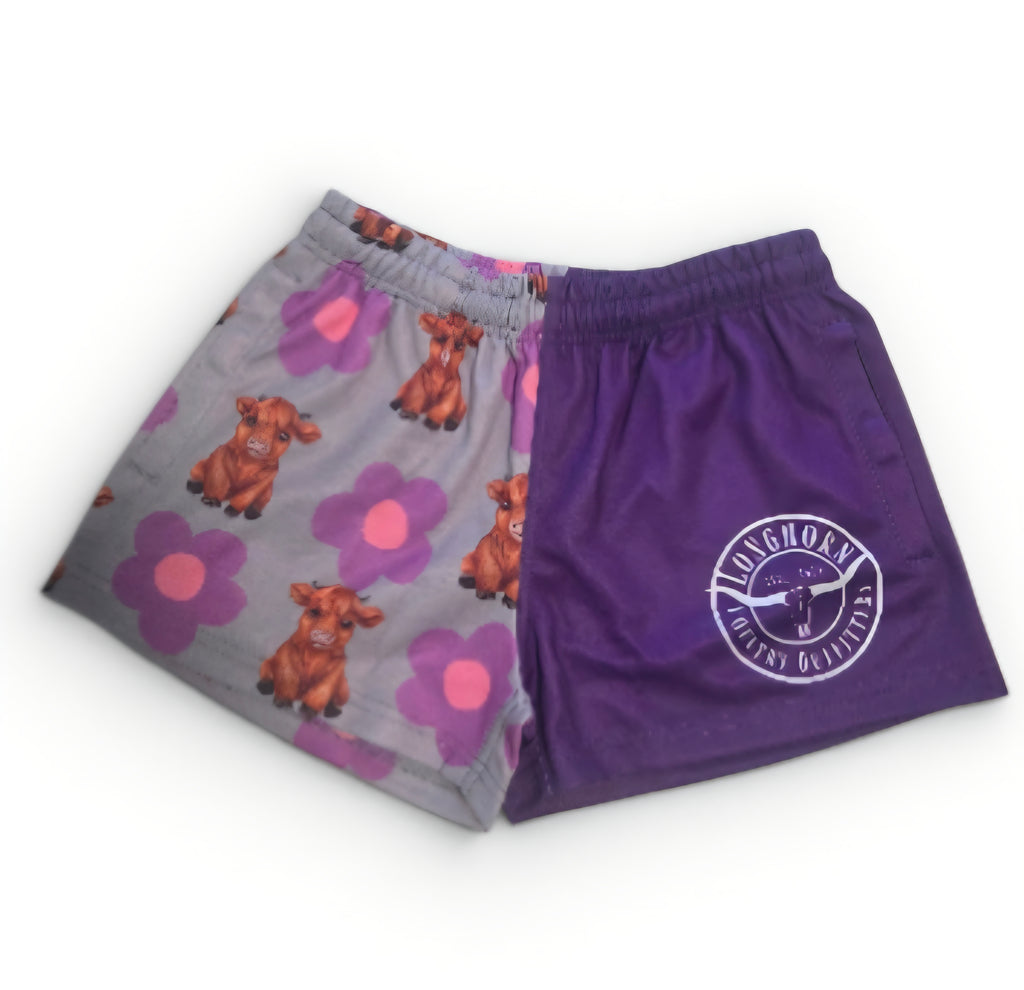 Unisex Footy Shorts - Purple Highland Cow / XS